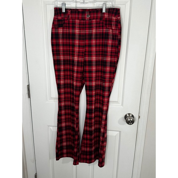 Cato Red Plaid Flare Pants Women's Size M Retro 70s Style - Picture 1 of 7
